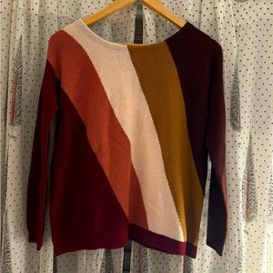 Sézane bow back sweater. Multi colour diagonal pattern. SZ S.